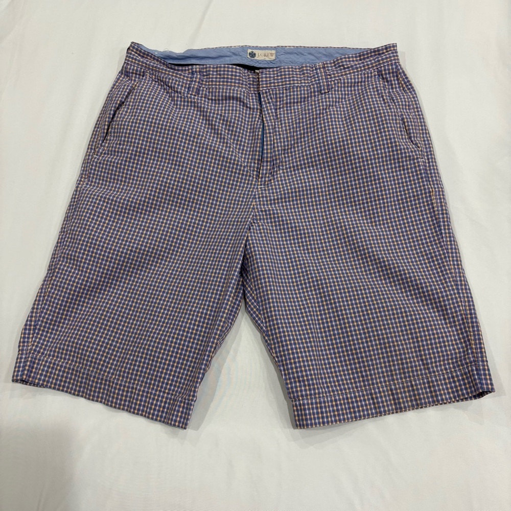 J. Crew Men's Checked‎ Flat-Front Shorts in Navy and Burgundy